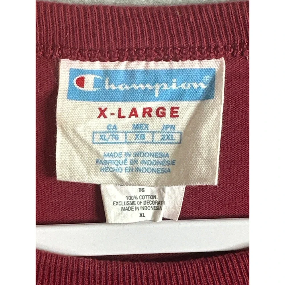 Champion Mens XL Maroon All Over Print Script Logo Short Sleeve‎ T-Shirt Cotton - Picture 4 of 7